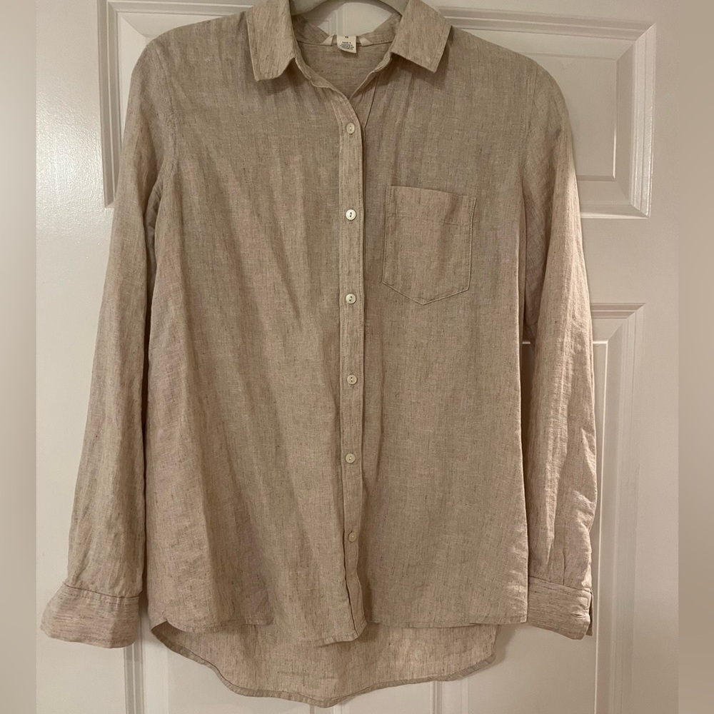 Caslon 55%linen 45%rayon blend flax color XS button down shirt perfect condition